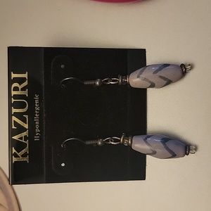 NWOT Kazuri hand made taupe and blue drop earrings from Kenya